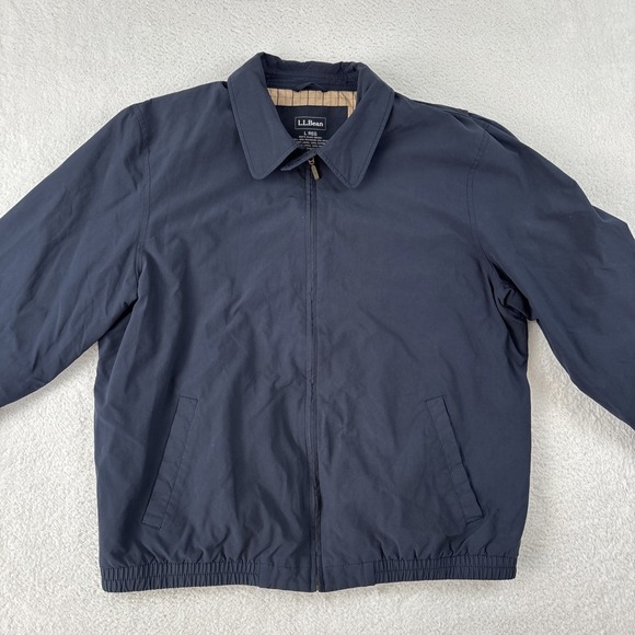 LL BEAN Mens Full-Zip Casual Jacket Large Navy Blue Hand Pockets Classic Preppy - Picture 2 of 13